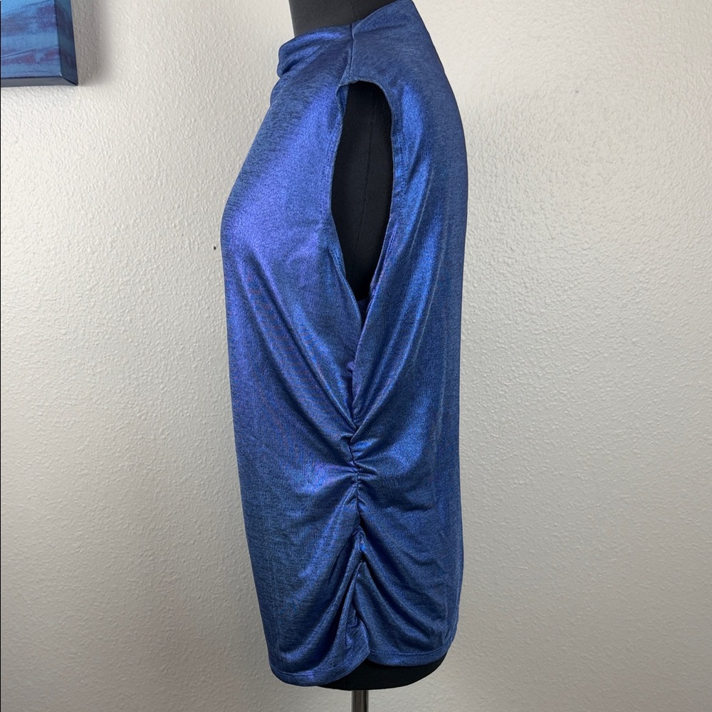 Rebecca Minkoff Shimmering Metallic Blue Sleeveless Tank - Picture 2 of 7